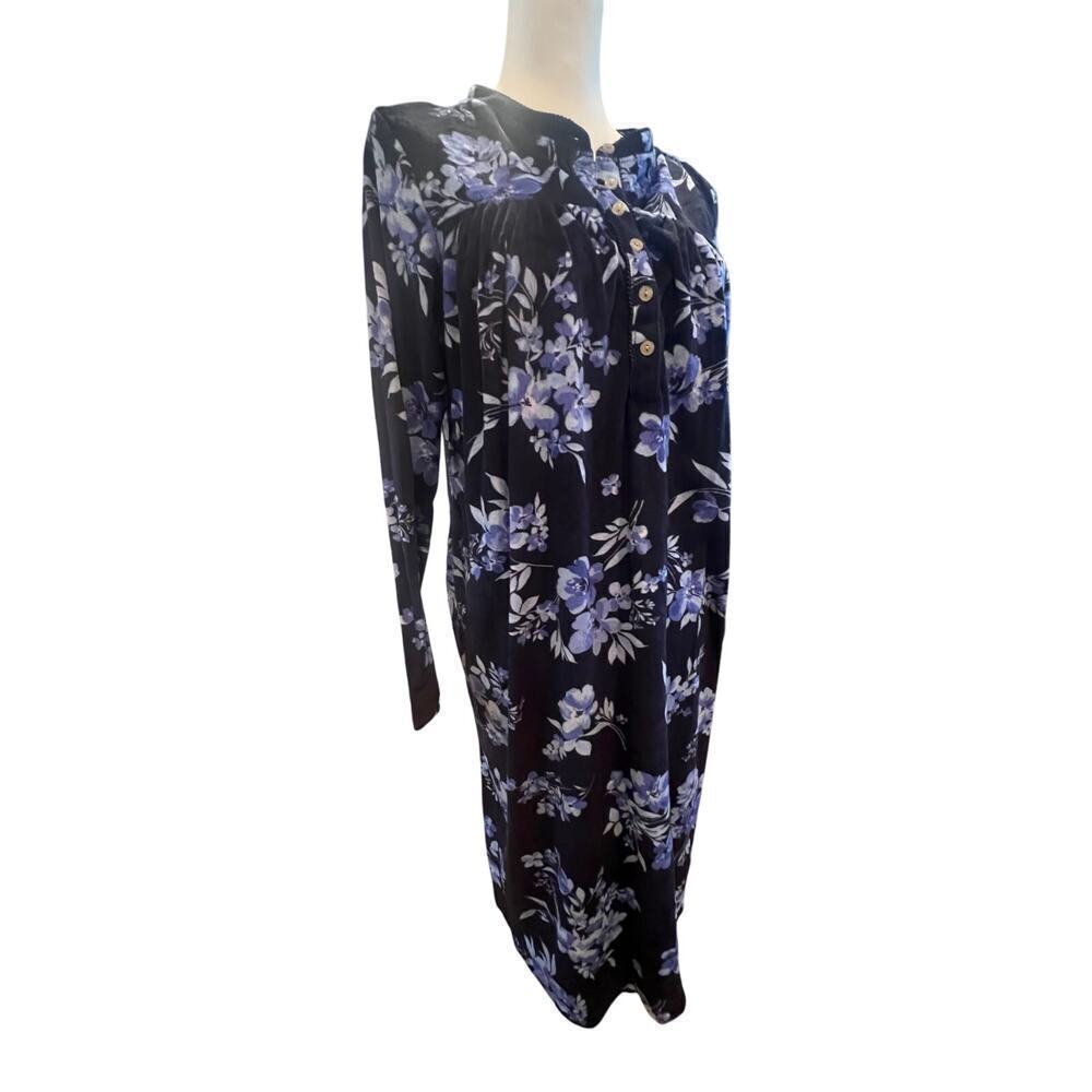 ARIA WARM FUZZY BLUE ROSE FLORAL 3/4 BUTTON NECK NIGHTGOWN WOMENS MEDIUM - Picture 2 of 10